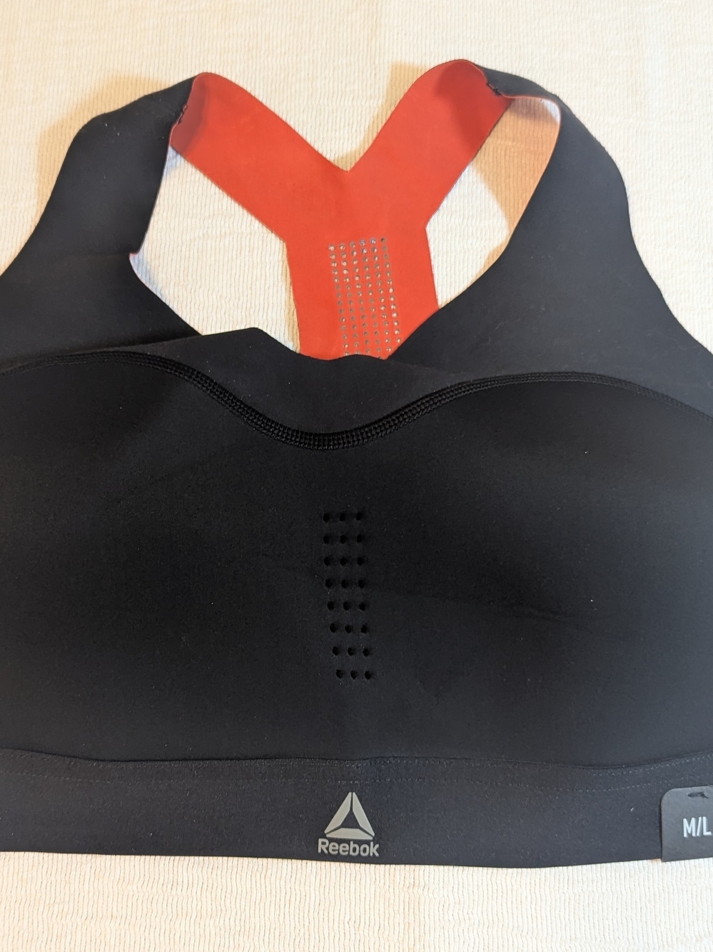 Reebok Black Sports Bra with Red Racerback Detail